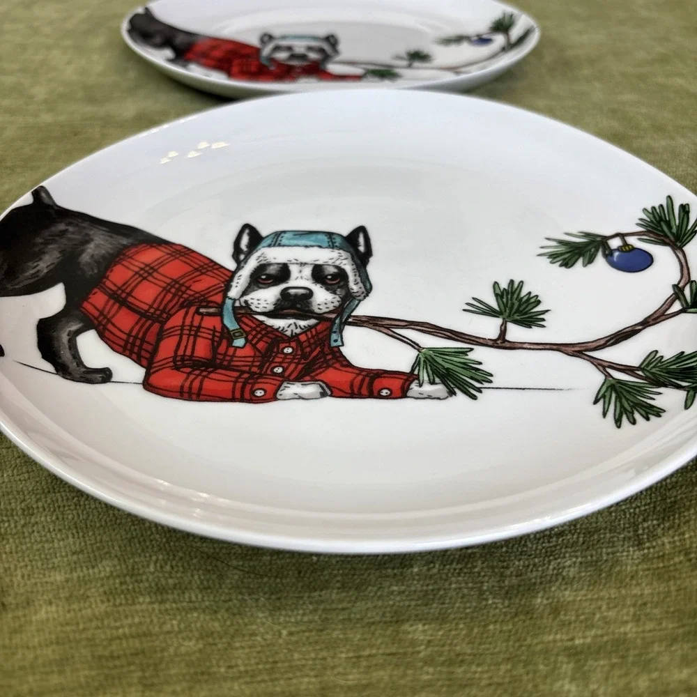 West Elm Rachel Kozlowski Dapper Animal Plate Frenchie Boston Terrier Plate Cute